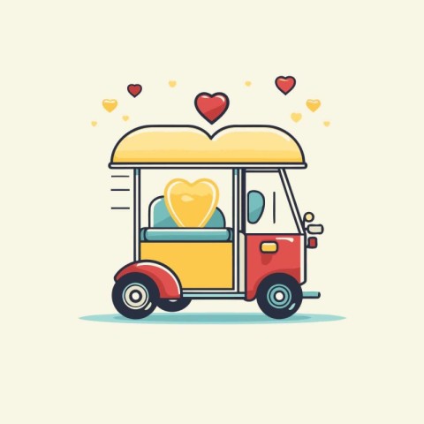 Vector illustration of a tuk-tuk with a heart on wheels. Flat st