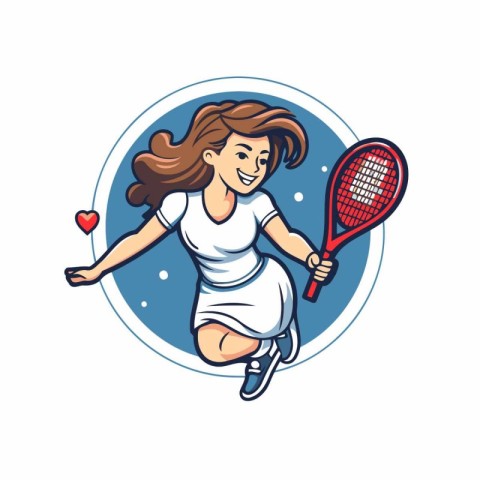 Tennis player woman with racket and ball. Vector illustration in