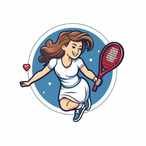 Tennis player woman with racket and ball. Vector illustration in