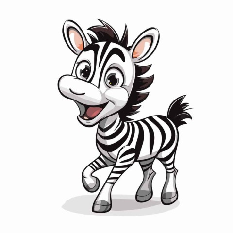 Cute cartoon zebra isolated on white background. Vector illustra