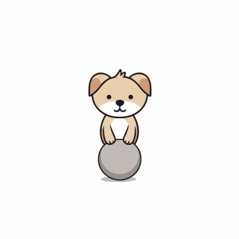 Cute dog playing with a ball on white background. Vector illustr