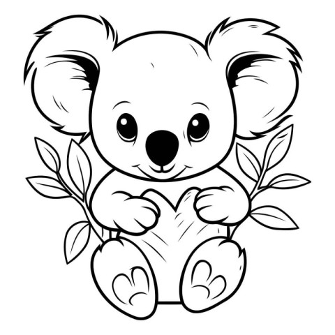 Cute koala with leaves. Vector illustration for coloring book.