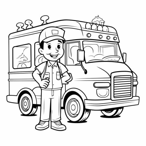 Black and White Cartoon Illustration of a Fireman or Fireman wit