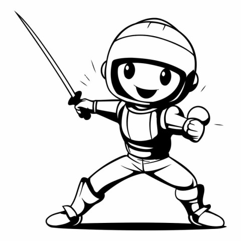 Cartoon Illustration of a Kid Boy Fencing Mascot Character