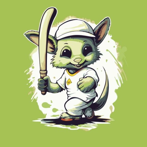 Illustration of a kangaroo in a white t-shirt with a baseball ba