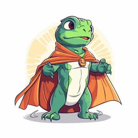 Cartoon crocodile superhero with a red cloak. Vector illustratio