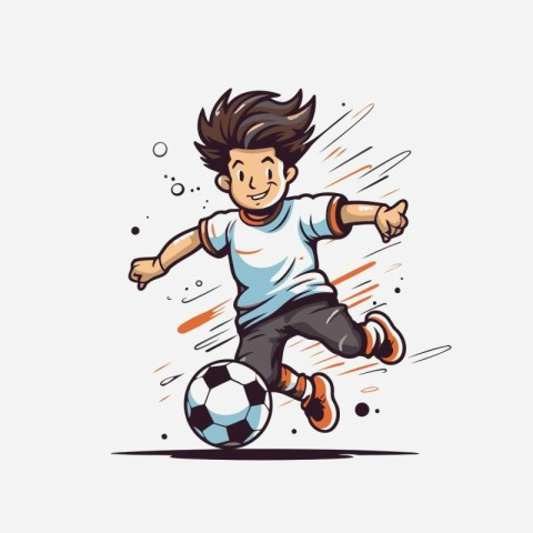 Soccer player kicking the ball. Vector illustration in cartoon s