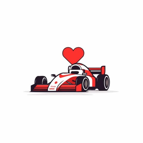 Racing car with heart. Vector illustration in flat design style.