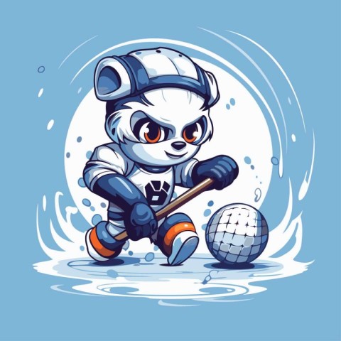 Cute cartoon panda playing hockey. Vector illustration of a pand