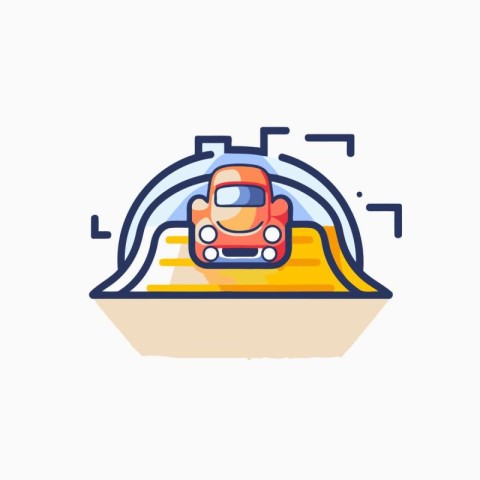 Vector illustration of flat icon of car in tunnel. Line art styl