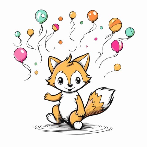 Cute fox with balloons. Vector illustration of a cartoon animal.