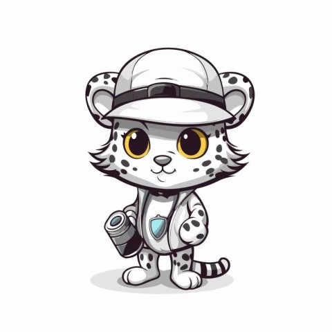 Cheetah in a hat with a camera. Vector illustration.