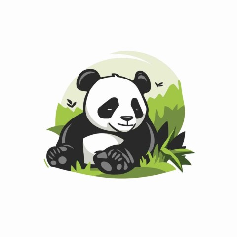 Cute panda sitting on the grass. Vector illustration on white ba