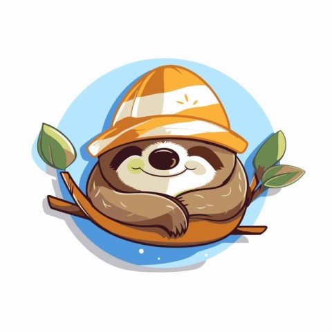 Cute cartoon sloth in a hat. Vector illustration on white backgr