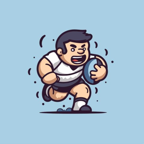 Rugby player running with ball. Vector illustration in cartoon s