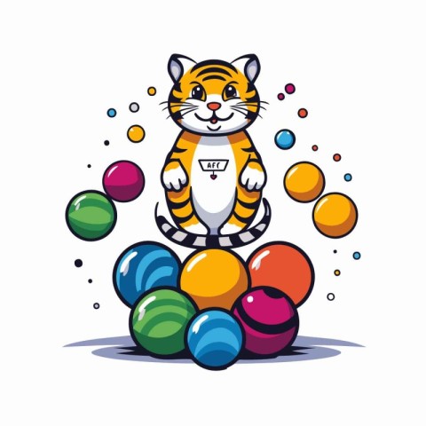 cute tiger playing with balls circus vector illustration graphic