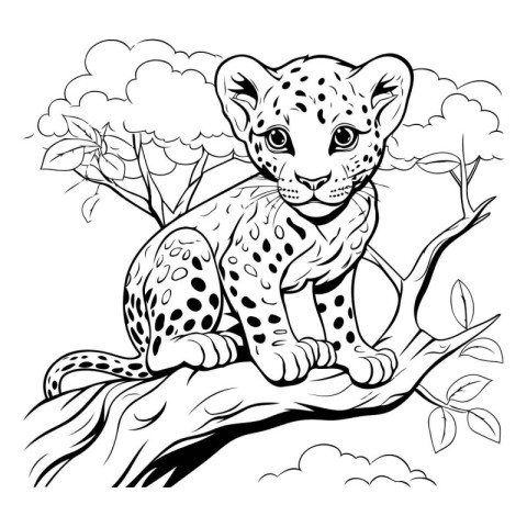 Cute leopard sitting on a tree branch. Vector illustration for c