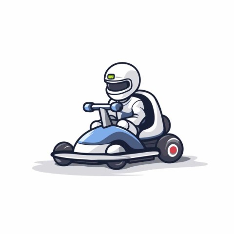 Cartoon astronaut driving a racing car. Vector illustration on w