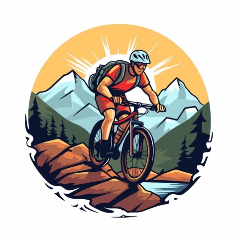 Mountain biker in the mountains. Vector illustration of a mounta