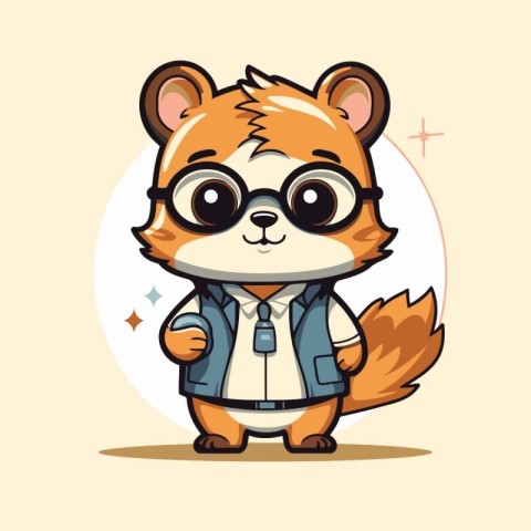 Cute cartoon squirrel with glasses. Vector illustration of anima