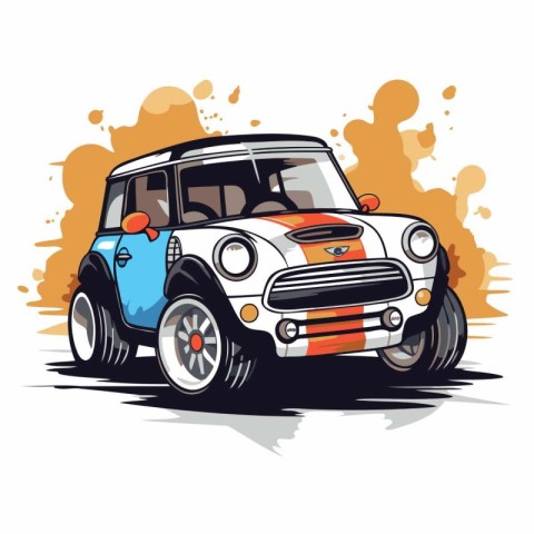 Retro car on grunge splashes background. Vector illustration.