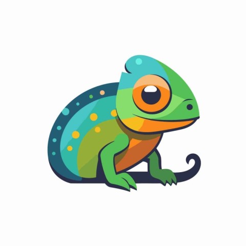 Cute cartoon chameleon on a white background. Vector illustratio