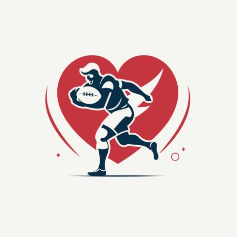 american football player with ball and heart vector illustration