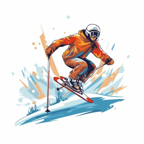 Vector illustration of a skier in a helmet and goggles skiing do