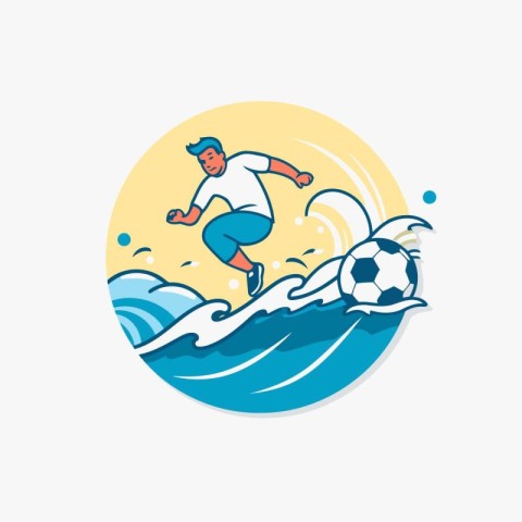 Soccer player on the wave. Vector illustration in flat style.