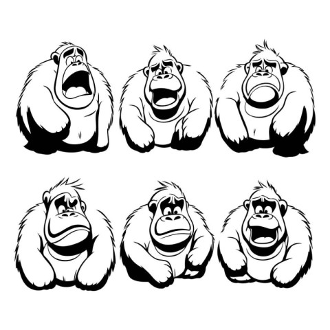 Gorilla set isolated on a white background. Vector illustration.