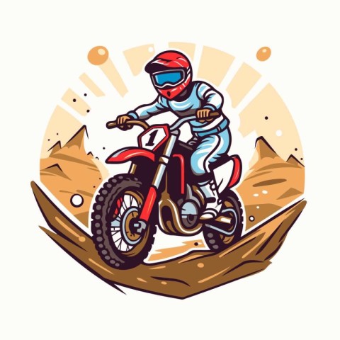 Motocross rider on the race track. Vector illustration in cartoo