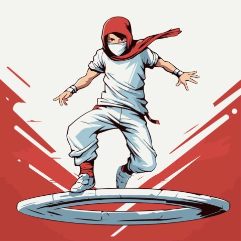 Mascot illustration of a skateboarder in sportswear jumping from