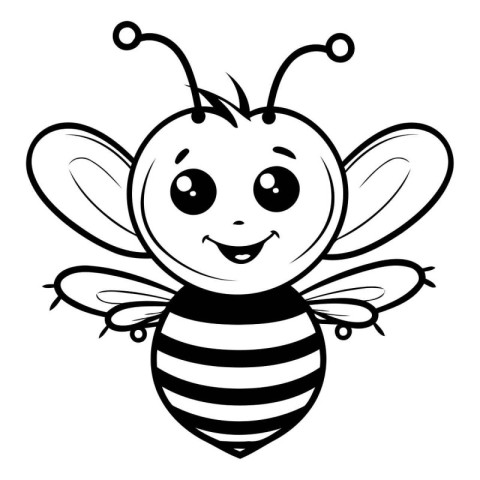 Black and White Cartoon Illustration of Cute Bee Character for C