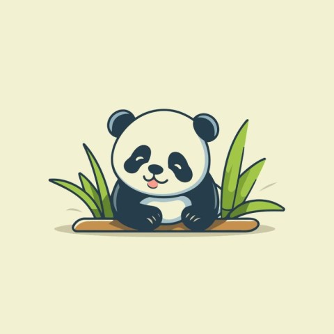 Cute panda sitting on the grass. Vector cartoon illustration.