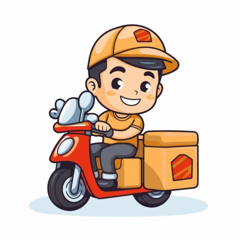 Delivery boy riding a scooter. Vector illustration of a cartoon