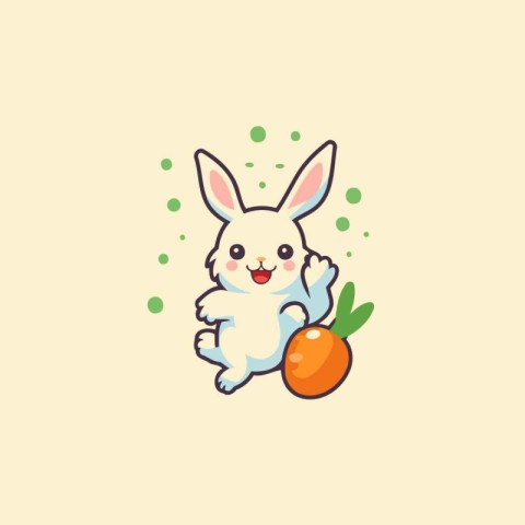 Cute rabbit with carrot. Vector illustration in flat cartoon sty