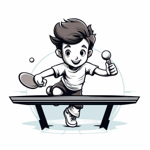 Boy playing table tennis. Vector illustration of a boy playing t