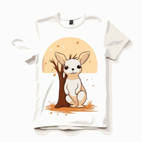 T-shirt print design with cute kangaroo sitting on tree