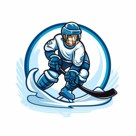 Ice hockey player with the stick and puck. sport vector logo.