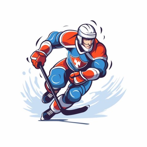 Ice hockey player. Vector illustration of a hockey player in act