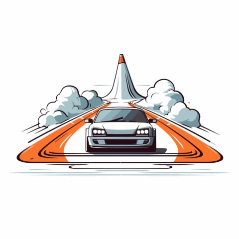 Car on the road. Vector illustration isolated on a white backgro