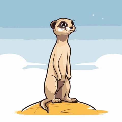 Cute meerkat standing on a rock. Vector illustration.