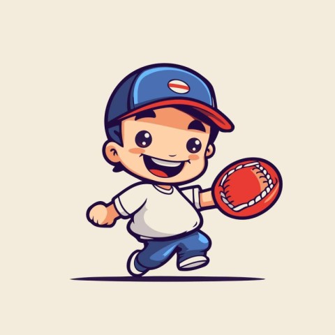 Cartoon baseball player with ball. Vector illustration of a base