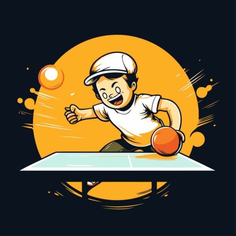 Cartoon boy playing table tennis with ball. Vector illustration