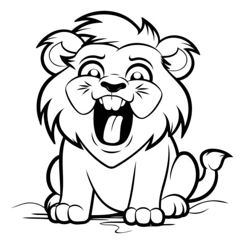 Lion - Black and White Cartoon Mascot Illustration. Vector