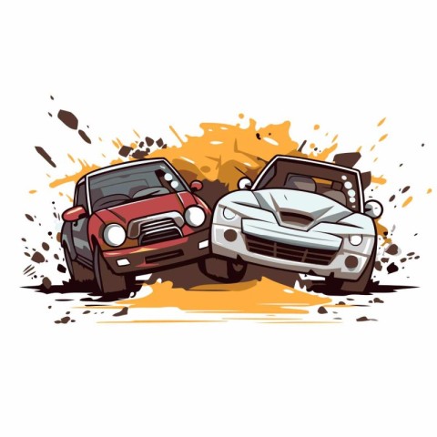 Vector illustration of two cars on a grunge background with spla