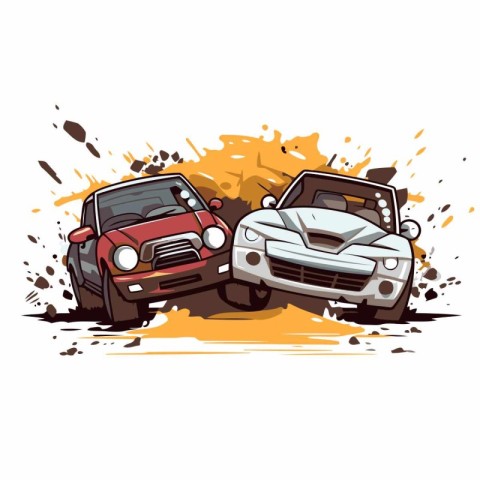 Vector illustration of two cars on a grunge background with spla