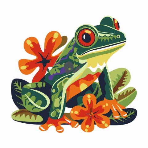 Frog with flowers. Vector illustration of a frog with flowers.