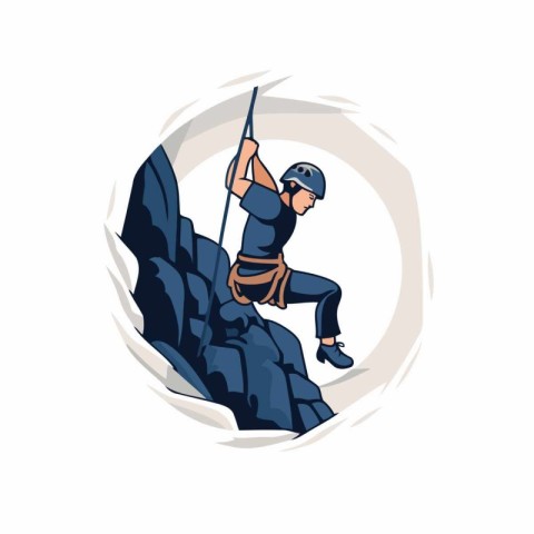 Rock climber climbing a cliff. Vector illustration in cartoon st