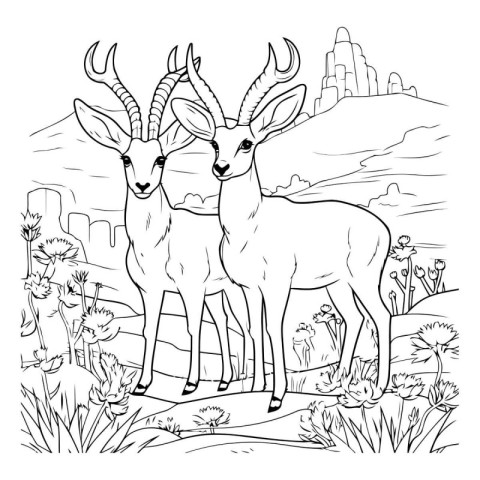 Black and white antelope in the park. Vector illustration for co